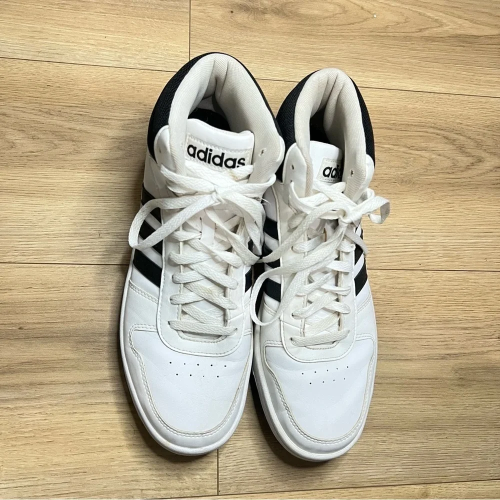 Adidas White and Black Mid-Top Hoops 2.0 Sneakers 11